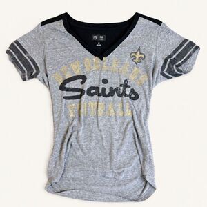 New Orleans Saints NFL Tee M Gray Gold V Neck Varsity Game Day Retro Football